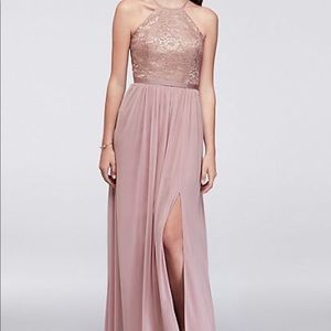 David’s Bridal Rose Gold Metallic Bridesmaid Dress